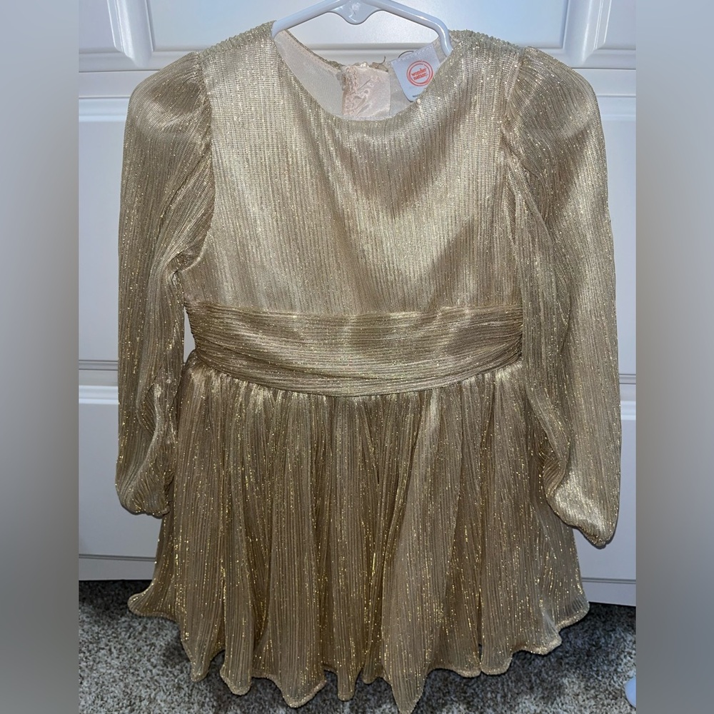 Wonder Nation Gold Sparkly Long Sleeve Dress- Size 3T